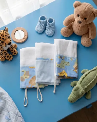 Kit com 3 Paninhos de Boca Babete com Fralda Valletex Premium e Estampa em Tricoline