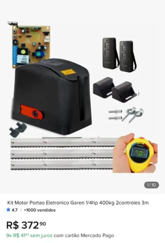 Kit Motor Portao Eletronico Garen 1/4hp 400kg 2controles 3m (duas unidades)