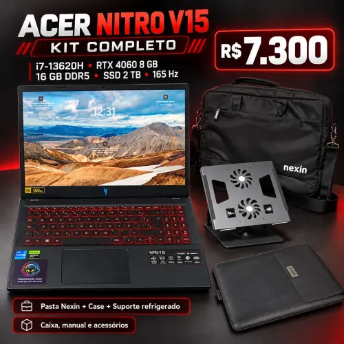 Acer Nitro V15 Gamer - i7 13ª Geração, RTX 4060, 16 GB e SSD 2 TB