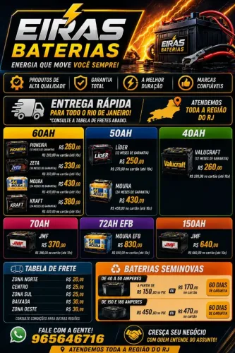 ? BATERIA COM ENTREGA RÁPIDA NO RJ | 40AH 50AH 60AH 70AH | A PARTIR DE R$150