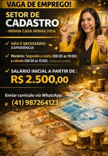 Vaga para setor de cadastro do programa minha casa minha vida