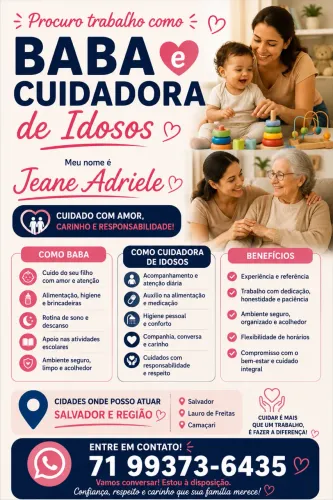 Trabalho como babá e cuidadora de idosos