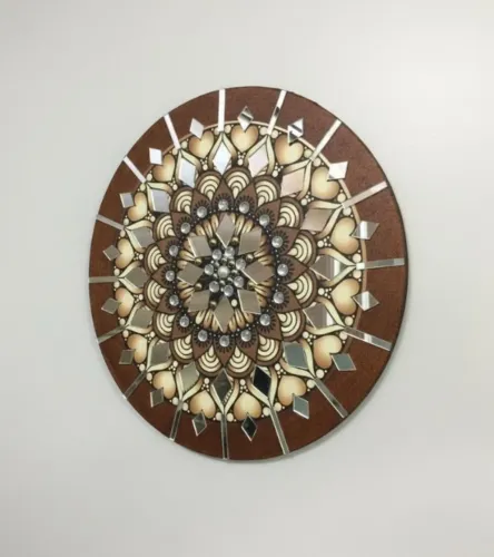 Mandala Decorativa Abstrato 3D Com Pedrarias 40x40cm Caqui Marrom-escuro