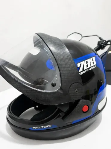 Capacete Pro Tork 788 - Preto e Azul - Viseira Cristal - Top!