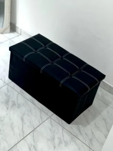 Puff Baú Retangular 78x38x38 preto - semi novo 