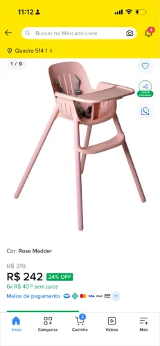Cadeirinha de alimentação para bebê