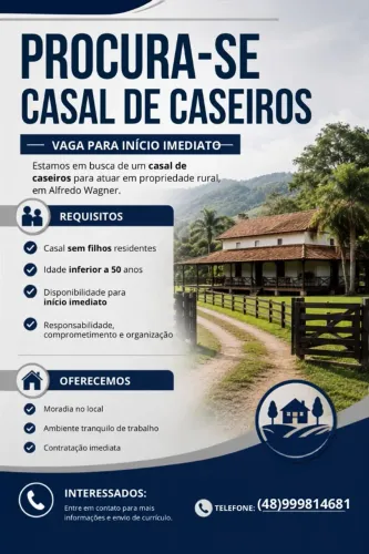 VAGA PARA CASEIRO EM ALFRESO WAGNER