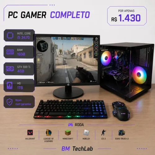PC Gamer Completo | i5 3470 | 16GB | GTX 550 Ti 4GB | HD 1TB | Kit Gamer | Garantia