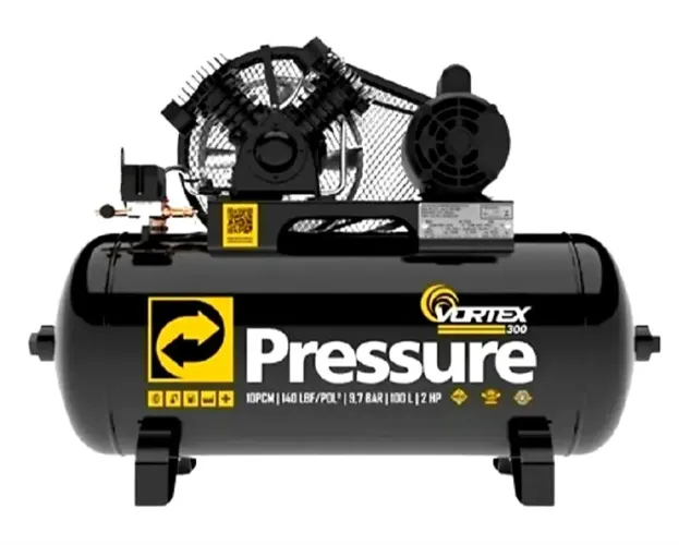 Compressor 10 Pés 100 lt PRESSURE 140 lb Motor 2 cv WEG Monofásico 220V