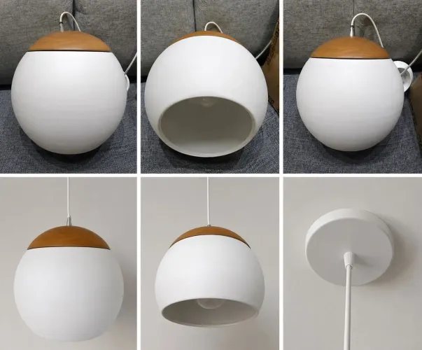 Luminária Pendente Moderna Branca com Detalhe Madeira
