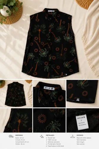 Camisa Regata Santo Luxo Estampa Tropical 100% Viscose