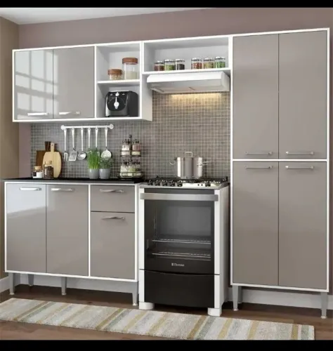 Armário de Cozinha Compacta Xangai Multimóveis VM2840 Branco/Lacca Fumê
