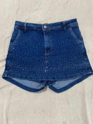 Shorts Saia Jeans Feminino com Strass - Diversos Tamanhos | Retirada ou Envio