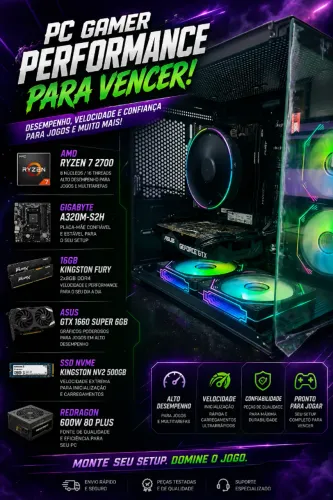 PC Gamer Ryzen 7 2700 GTX 1660 Super 6GB - Completo - Até 12 X 266,00 Sem Acréscimo!!!