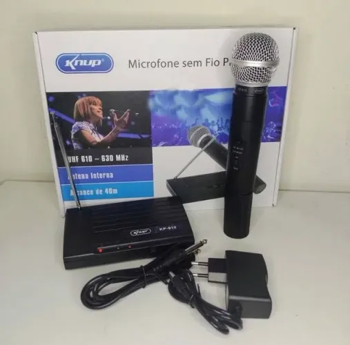 Microfone Sem Fio Uhf Wireless Bivolt Karaokê Profissional KP-910
