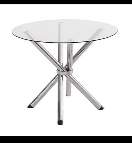 Mesa inox redonda de vidro com 4 cadeiras 