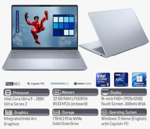 Notebook Touch Dell 16Plus DB16250 Ultra I9 288V Intel Arc 32Gb 1Tb