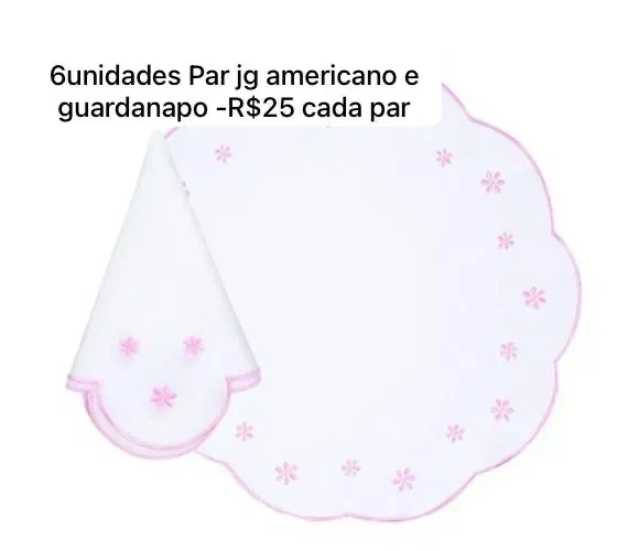 Conjunto jogo americano e guardanapo - 6lugares