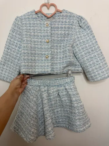 Conjunto saia e casaco de tweed infantil