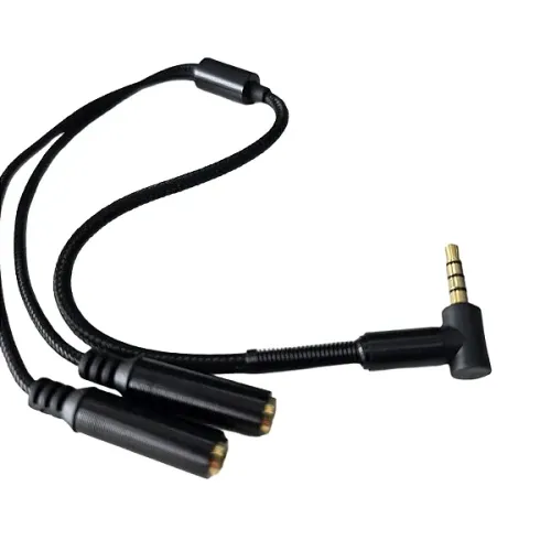 Cabo Adaptador Divisor Y P3 para 2 Fones de Ouvido P2 com Plug Curvo em L