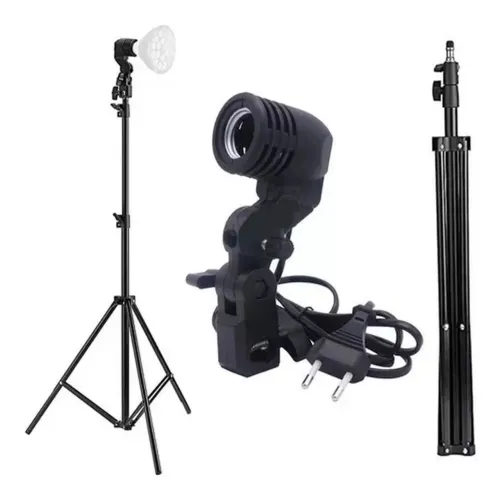 Kit Bocal Para Lâmpada Padrão E Suporte Tripé Pedestal