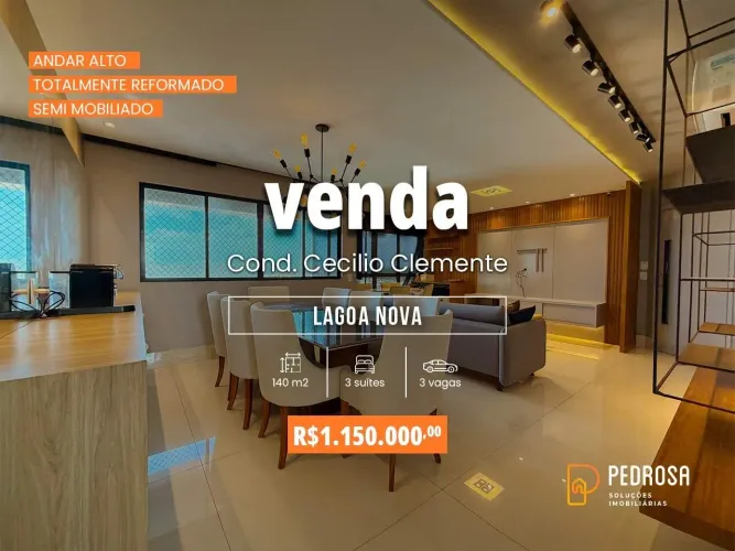 Apartamento à venda com 140 m2 - 3 quartos - no bairro de Lagoa Nova/Natal - 3 vagas