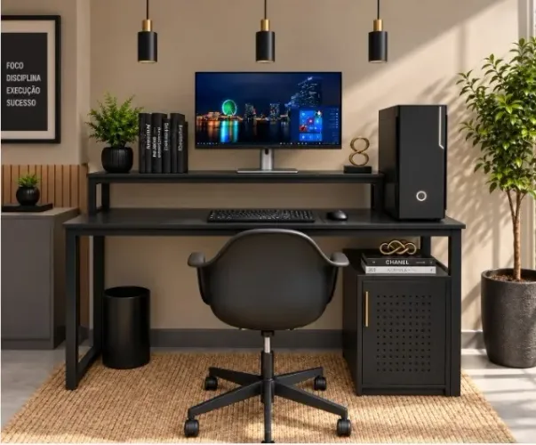Mesa de Escritório Gamer Delluxe com armário.L130cm x P70cm x A 95cm