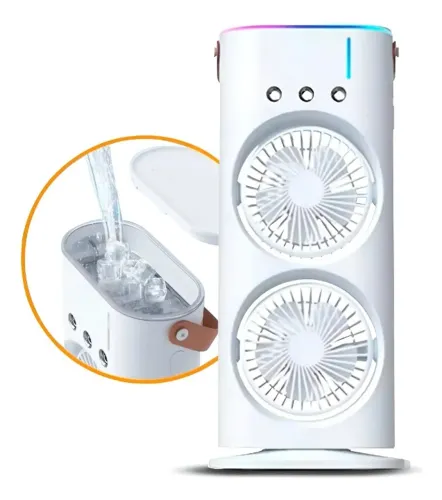 Ventilador Duplo Portatil Umidificador Recarregavel Led