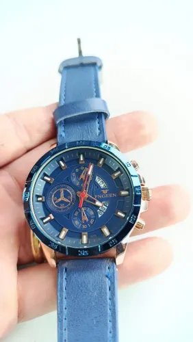 Relógio de Pulso Quartzo Bonito Elegante Casual Caixa azul Pulseira Couro Azul FNGEEN