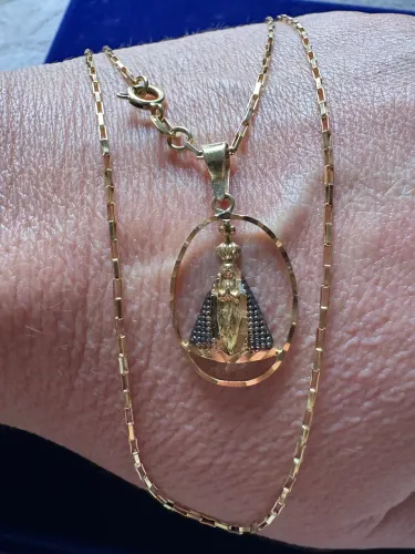 Colar ouro 18k com pingente nossa senhora aparecida 50 cm