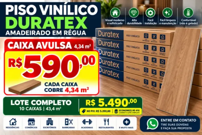 Piso Vinílico Duratex Amadeirado - R$ 590/Caixa ou Lote 43,4 m²