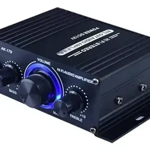 Mini Amplificador AK-170 De 12v - 20w+20w, Alumínio + Fonte Linear 12 v