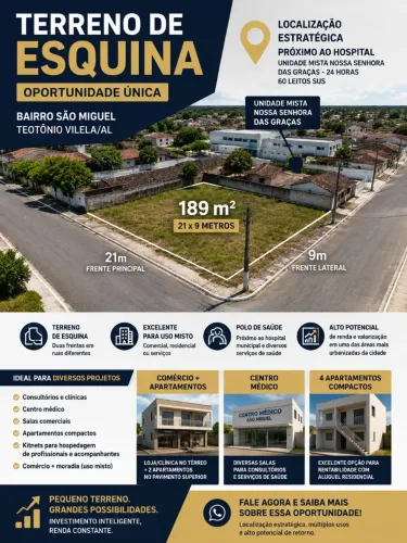 TERRENO DE ESQUINA | UMA OPORTUNIDADE ÚNICA EM TEOTÔNIO VILELA