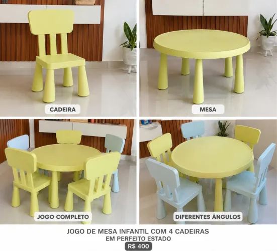 Jogo de Mesa Infantil com 4 Cadeiras - Excelente Estado