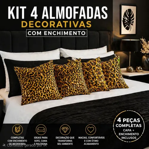 KIT 4 ALMOFADAS DECORATIVAS ANIMAL PRINT + ENCHIMENTO