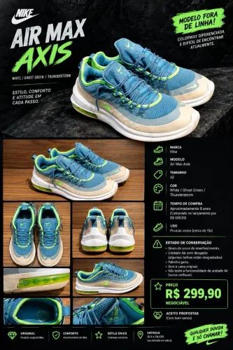 Nike Air Max Axis Original Azul e Verde-Limão Tam. 42