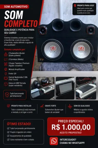 Som Automotivo Completo Buster + Multimídia 2 DIN - Pronto para Instalar