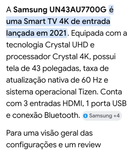 Tv 43 da Samsung 4k