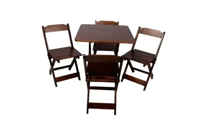Conjunto Bar 70 x 70 Madeira de Lei - Mesa e 4 Cadeiras - Cor Imbuia - Maplan
