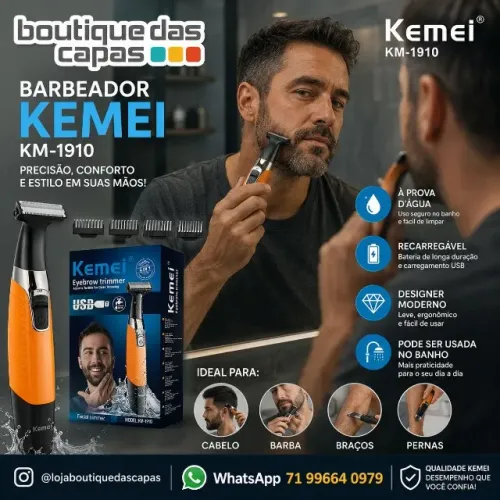 maquina cabelo barba pelos Kemei KM-1910 Barbeador Sem Fio USB 3W a prova d agua