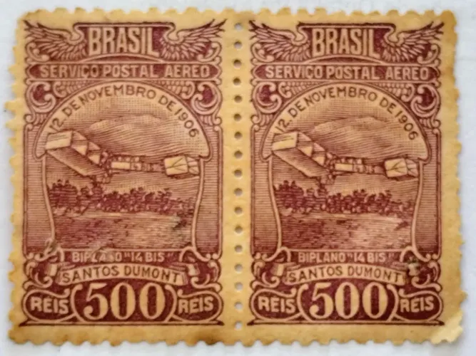 Selo - 14 Bis - 500 Réis  - dupla.