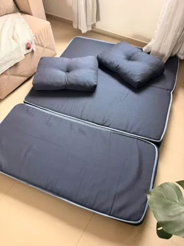 Sofa Puff Cama Colchão De Casal Dobrável Portátil Azul