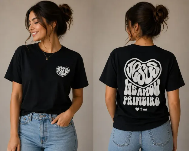 Camiseta Cristã Feminina (Jesus me amou primeiro)