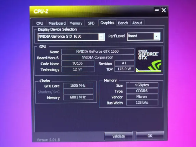 Placa de vídeo RTX1650 128bits