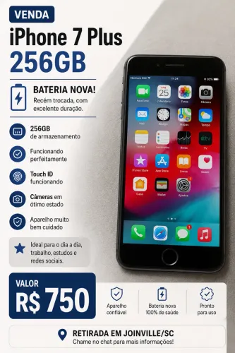 iPhone 7 Plus 256GB - Bateria Nova