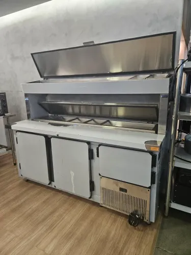 balcão refrigerado inox 1,90m com condimenteira dupla - a pronta entrega