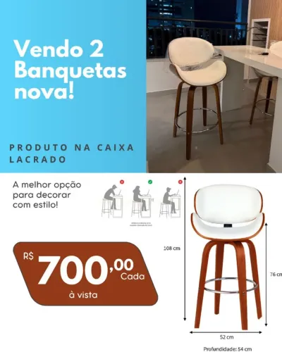 Kit 2 Banquetas Altas Brancas com Madeira - Novas na Caixa