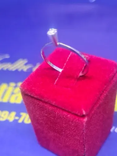 Anel Solitário Ouro Branco 18 Kilates Peso 1.00 Grama Diamantes 3 mm Maciço               