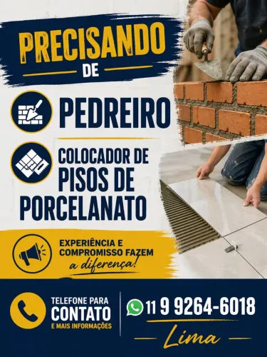 Precisa se de Pedreiro e Colocador de pisos
