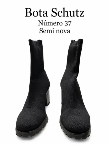 Schutz Bota Salto Bloco Knit Preta